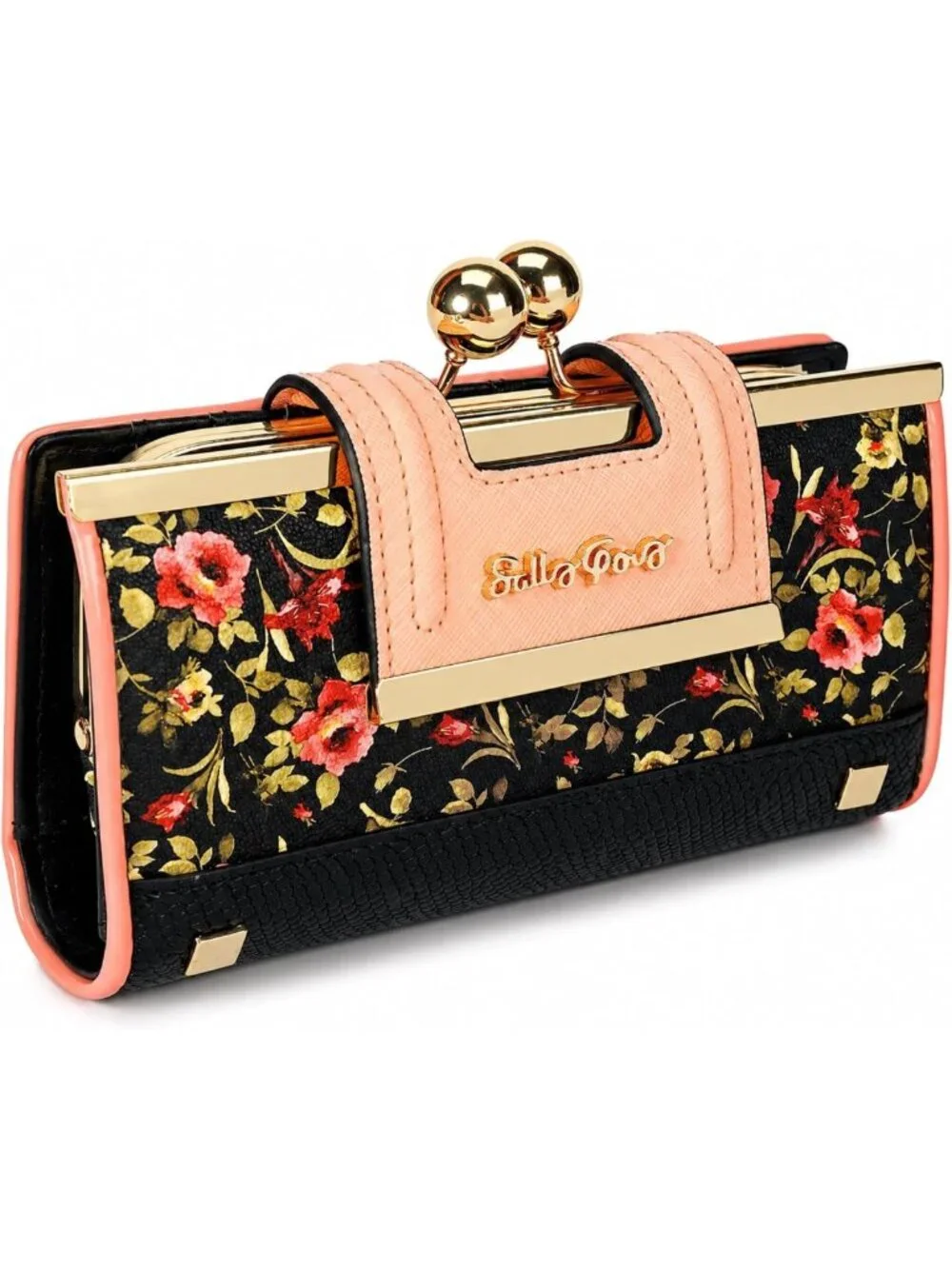 Floral Vintage Kiss-Lock Clutch Wallet for Women with Coin Pocket - Stylish